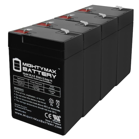 MIGHTY MAX BATTERY 6V 4.5AH Battery Replacement for Solar Panel - 4 Pack ML4-6MP48106100269